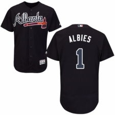 Men's Majestic Atlanta Braves #1 Ozzie Albies Navy Blue Alternate Flex Base Authentic Collection MLB Jersey