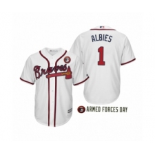 Women 2019 Armed Forces Day Ozzie Albies #1 Atlanta Braves White Cool Base Jersey