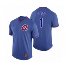 Women Atlanta Braves #1 Ozzie Albies Royal Cooperstown Collection Legend Jersey