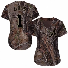 Women's Majestic Atlanta Braves #1 Ozzie Albies Authentic Camo Realtree Collection Flex Base MLB Jersey