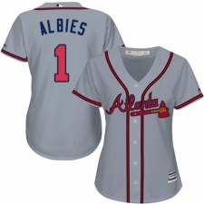 Women's Majestic Atlanta Braves #1 Ozzie Albies Authentic Grey Road Cool Base MLB Jersey