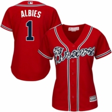 Women's Majestic Atlanta Braves #1 Ozzie Albies Authentic Red Alternate Cool Base MLB Jersey
