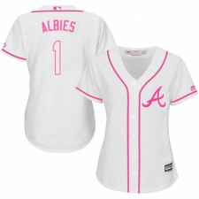 Women's Majestic Atlanta Braves #1 Ozzie Albies Authentic White Fashion Cool Base MLB Jersey