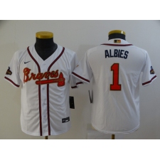 Youth Atlanta Braves #1 Ozzie Albies Nike White 2022 Gold Program Authentic Player Jersey