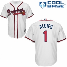 Youth Majestic Atlanta Braves #1 Ozzie Albies Replica White Home Cool Base MLB Jersey