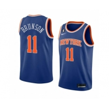 Men's New Yok Knicks #11 Jalen Brunson Blue With NO.6 Stitched Basketball Jersey