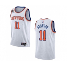 Men's New Yok Knicks #11 Jalen Brunson White With NO.6 Stitched Basketball Jersey