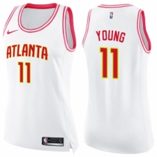 Women's Nike Atlanta Hawks #11 Trae Young Swingman White/Pink Fashion NBA Jersey