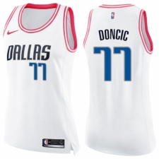 Women's Nike Dallas Mavericks #77 Luka Doncic Swingman White/Pink Fashion NBA Jersey