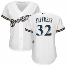Women's Majestic Milwaukee Brewers #32 Jeremy Jeffress Authentic White Alternate Cool Base MLB Jersey