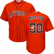 Men's Majestic Houston Astros #50 Charlie Morton Authentic Orange Team Logo Fashion Cool Base MLB Jersey