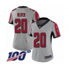 Women's Atlanta Falcons #20 Isaiah Oliver Limited Silver Inverted Legend 100th Season Football Jersey