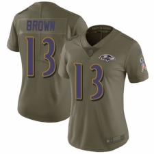 Women's Nike Baltimore Ravens #13 John Brown Limited Olive 2017 Salute to Service NFL Jersey