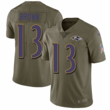 Youth Nike Baltimore Ravens #13 John Brown Limited Olive 2017 Salute to Service NFL Jersey