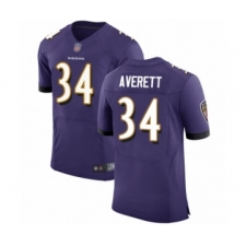 Men's Baltimore Ravens #34 Anthony Averett Purple Team Color Vapor Untouchable Elite Player Football Jersey