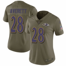 Women's Nike Baltimore Ravens #28 Anthony Averett Limited Olive 2017 Salute to Service NFL Jersey
