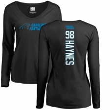 NFL Women's Nike Carolina Panthers #98 Marquis Haynes Black Backer Slim Fit Long Sleeve T-Shirt