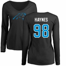 NFL Women's Nike Carolina Panthers #98 Marquis Haynes Black Name & Number Logo Slim Fit Long Sleeve T-Shirt