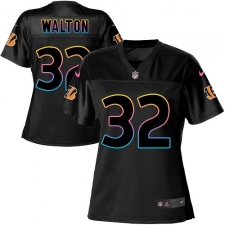 Women's Nike Cincinnati Bengals #32 Mark Walton Game Black Fashion NFL Jersey