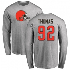 NFL Nike Cleveland Browns #92 Chad Thomas Ash Name & Number Logo Long Sleeve T-Shirt