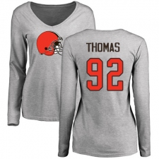 NFL Women's Nike Cleveland Browns #92 Chad Thomas Ash Name & Number Logo Long Sleeve T-Shirt