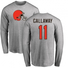 NFL Nike Cleveland Browns #11 Antonio Callaway Ash Name & Number Logo Long Sleeve T-Shirt
