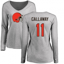 NFL Women's Nike Cleveland Browns #11 Antonio Callaway Ash Name & Number Logo Long Sleeve T-Shirt