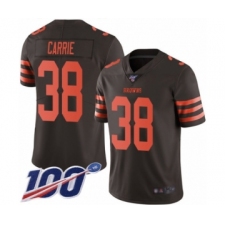 Men's Cleveland Browns #38 T. J. Carrie Limited Brown Rush Vapor Untouchable 100th Season Football Jersey