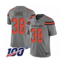 Men's Cleveland Browns #38 T. J. Carrie Limited Gray Inverted Legend 100th Season Football Jersey