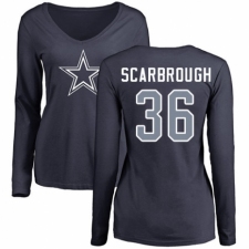 NFL Women's Nike Dallas Cowboys #36 Bo Scarbrough Navy Blue Name & Number Logo Slim Fit Long Sleeve T-Shirt