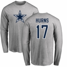 NFL Nike Dallas Cowboys #17 Allen Hurns Ash Name & Number Logo Long Sleeve T-Shirt