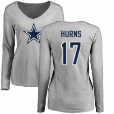NFL Women's Nike Dallas Cowboys #17 Allen Hurns Ash Name & Number Logo Slim Fit Long Sleeve T-Shirt