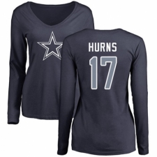 NFL Women's Nike Dallas Cowboys #17 Allen Hurns Navy Blue Name & Number Logo Slim Fit Long Sleeve T-Shirt
