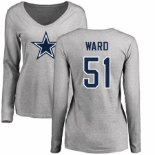 NFL Women's Nike Dallas Cowboys #51 Jihad Ward Ash Name & Number Logo Slim Fit Long Sleeve T-Shirt