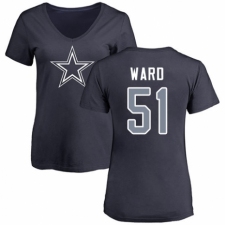 NFL Women's Nike Dallas Cowboys #51 Jihad Ward Navy Blue Name & Number Logo Slim Fit T-Shirt