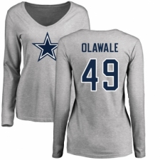 NFL Women's Nike Dallas Cowboys #49 Jamize Olawale Ash Name & Number Logo Slim Fit Long Sleeve T-Shirt