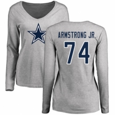 NFL Women's Nike Dallas Cowboys #74 Dorance Armstrong Jr. Ash Name & Number Logo Slim Fit Long Sleeve T-Shirt