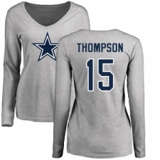 NFL Women's Nike Dallas Cowboys #15 Deonte Thompson Ash Name & Number Logo Slim Fit Long Sleeve T-Shirt