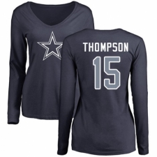 NFL Women's Nike Dallas Cowboys #15 Deonte Thompson Navy Blue Name & Number Logo Slim Fit Long Sleeve T-Shirt