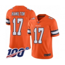 Men's Denver Broncos #17 DaeSean Hamilton Limited Orange Rush Vapor Untouchable 100th Season Football Jersey