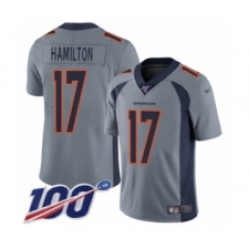Men's Denver Broncos #17 DaeSean Hamilton Limited Silver Inverted Legend 100th Season Football Jersey