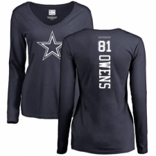 NFL Women's Nike Dallas Cowboys #81 Terrell Owens Navy Blue Backer Slim Fit Long Sleeve T-Shirt