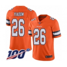 Men's Denver Broncos #26 Isaac Yiadom Limited Orange Rush Vapor Untouchable 100th Season Football Jersey