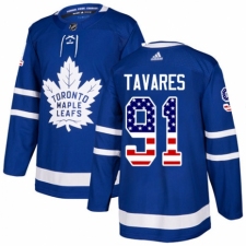 Men's Adidas Toronto Maple Leafs #91 John Tavares Authentic Royal Blue USA Flag Fashion NHL Jersey