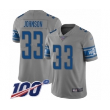 Men's Detroit Lions #33 Kerryon Johnson Limited Gray Inverted Legend 100th Season Football Jersey