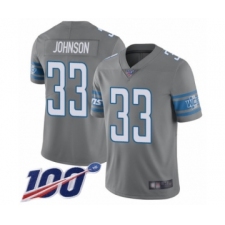 Men's Detroit Lions #33 Kerryon Johnson Limited Steel Rush Vapor Untouchable 100th Season Football Jersey