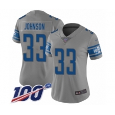 Women's Detroit Lions #33 Kerryon Johnson Limited Gray Inverted Legend 100th Season Football Jersey
