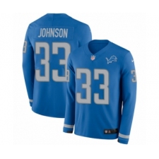Youth Nike Detroit Lions #33 Kerryon Johnson Limited Blue Therma Long Sleeve NFL Jersey