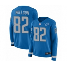 Women's Nike Detroit Lions #82 Luke Willson Limited Blue Therma Long Sleeve NFL Jersey