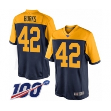 Men's Green Bay Packers #42 Oren Burks Limited Navy Blue Alternate 100th Season Football Jersey